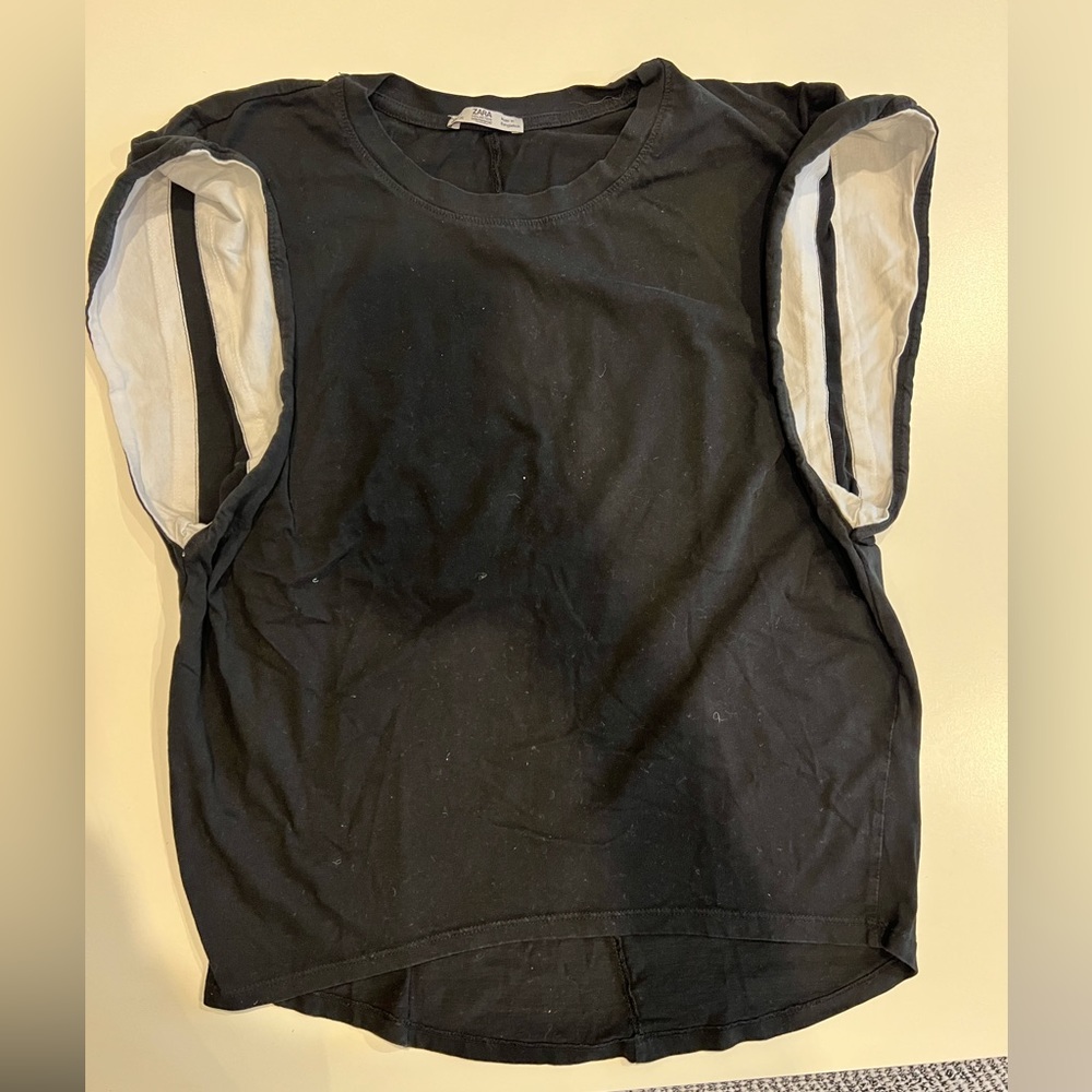 Zara Black T Shirt Medium with Drop Shoulder and White Armhole Interior